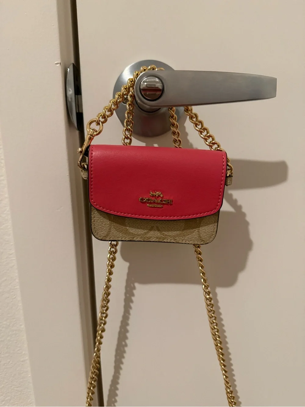 Coach Beige Signature Crossbody with Pink and Red Trim